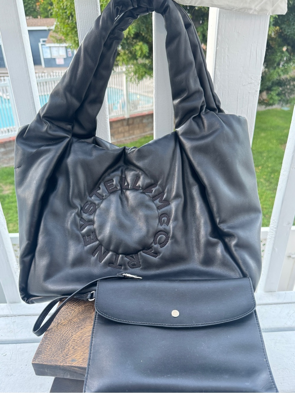 Stella McCartney Black Padded Circular Logo Shoulder Bag